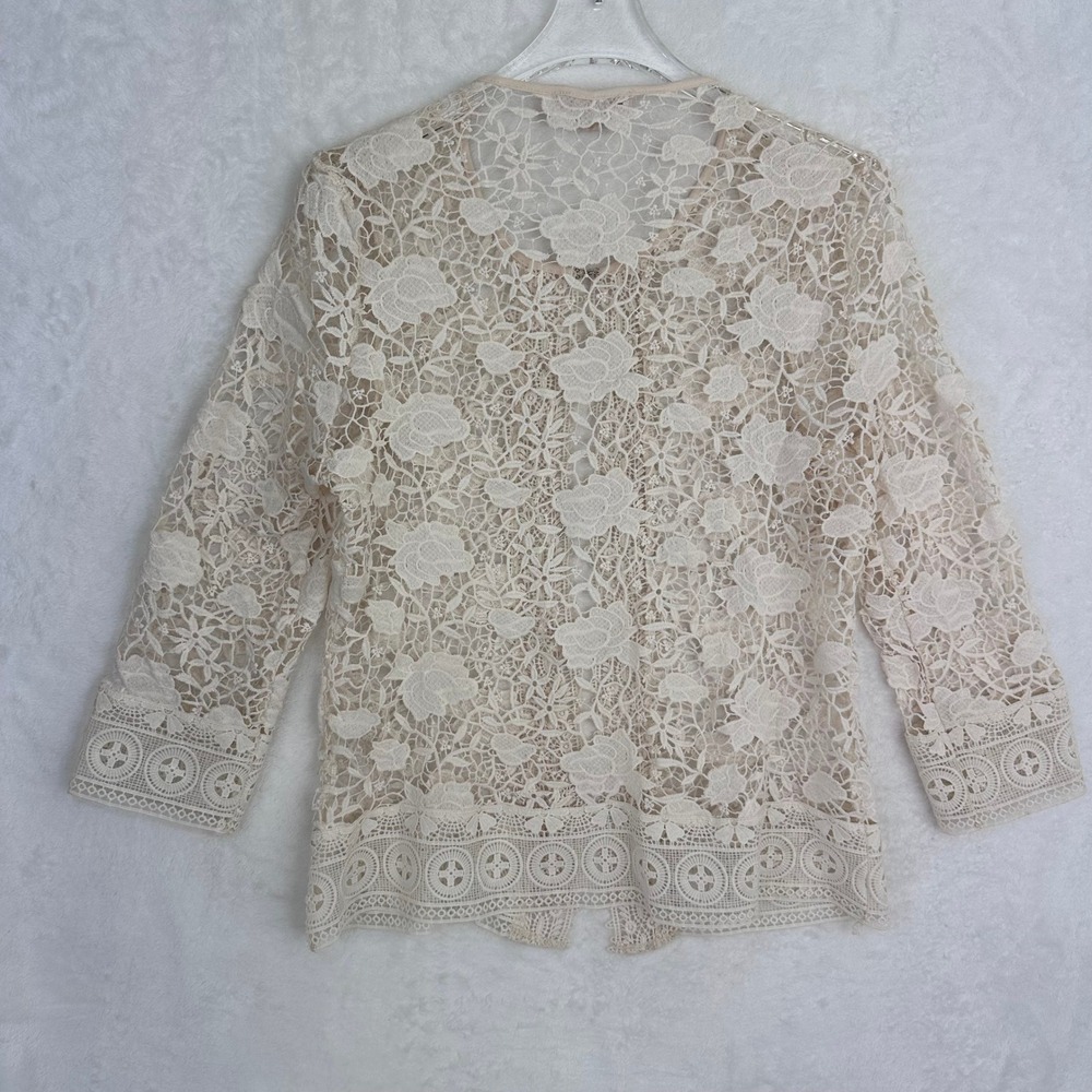 Nymphaea Alba Lace Cardigan Cream Floral Open Front 3/4 Sleeve Size M‎ / 42 - Picture 10 of 13